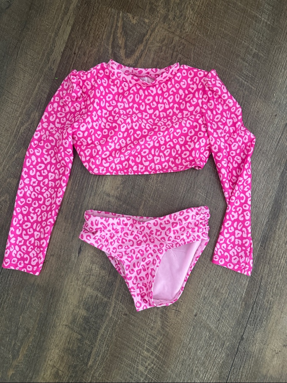 Cat & Jack Girls' Pink Leopard Long-Sleeve Swim Set